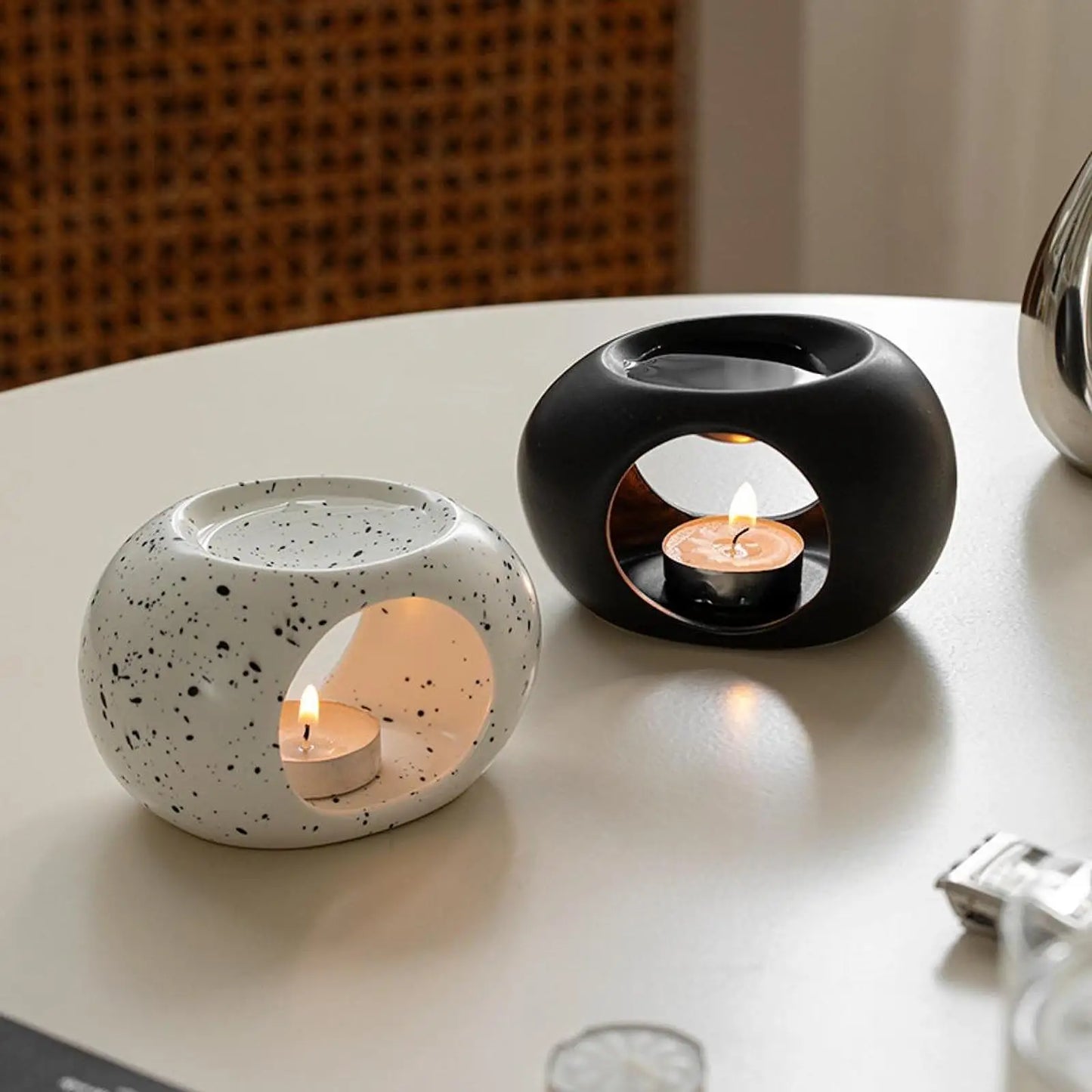 Essential Oil Burner Aroma Melt Warmer Indoor Ceramic Diffuser Tealight Candle Holder for Meditation Valentines Living Room