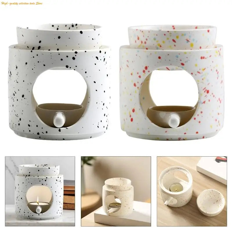 Colorful Dots Ceramics Aromas Diffuser Burners with Tealight Holder Spoon and Removable Bowl for Scented Distribution 203F