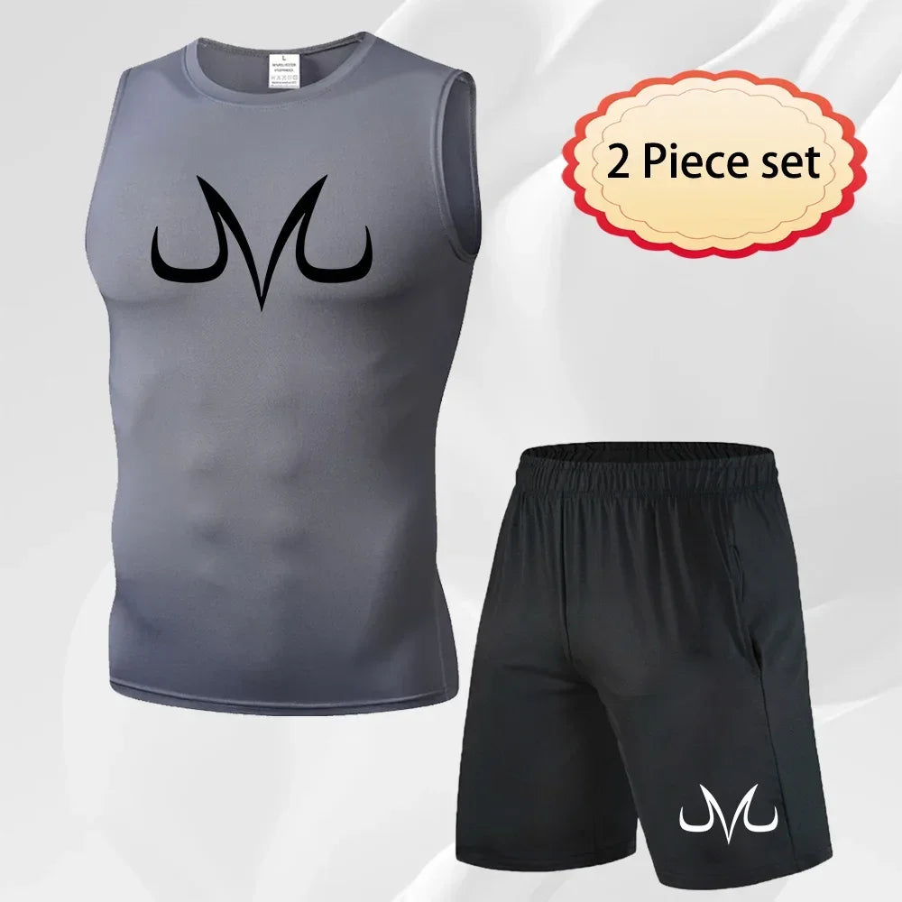 Anime Men's Running Tank Tops Fitness Sportswear Athletic Vests Training Gym Clothes Sports Suits Workout Jogging Rashguard Kit