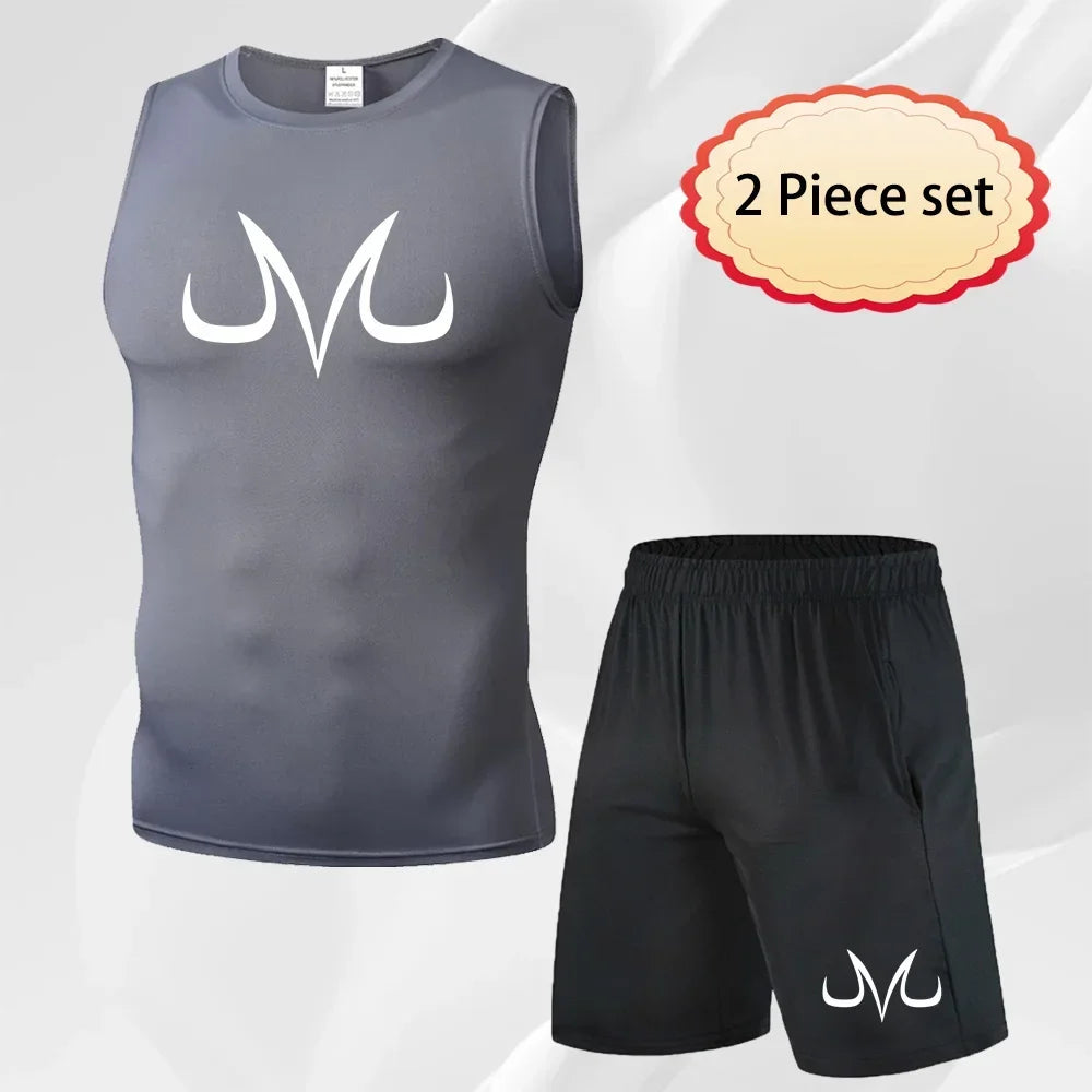 Anime Men's Running Tank Tops Fitness Sportswear Athletic Vests Training Gym Clothes Sports Suits Workout Jogging Rashguard Kit