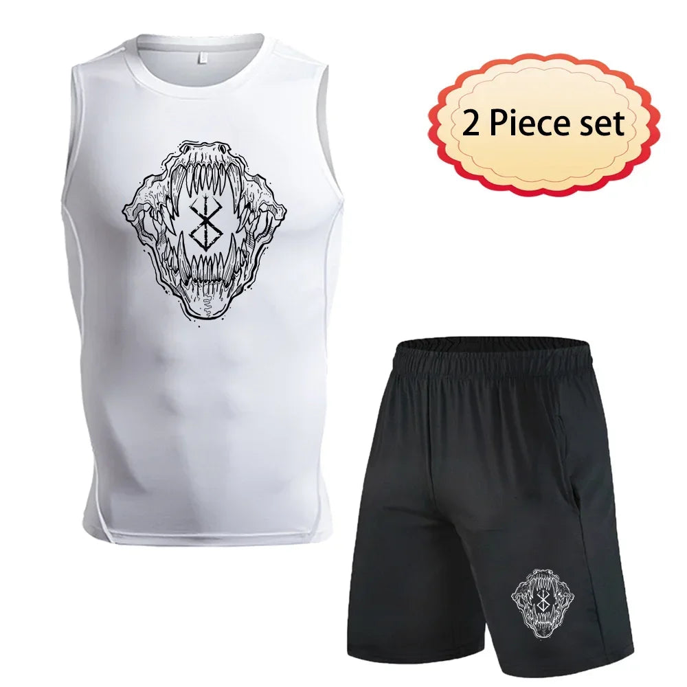 Anime Men's Running Tank Tops Fitness Sportswear Athletic Vests Training Gym Clothes Sports Suits Workout Jogging Rashguard Kit