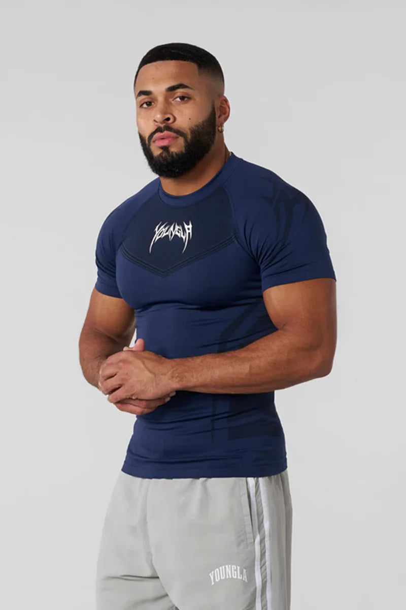 2025 YOUNGAL New Men's Fitness T-shirts clothing sports Tshirt tights high elastic training short sleeve fitness man clothing