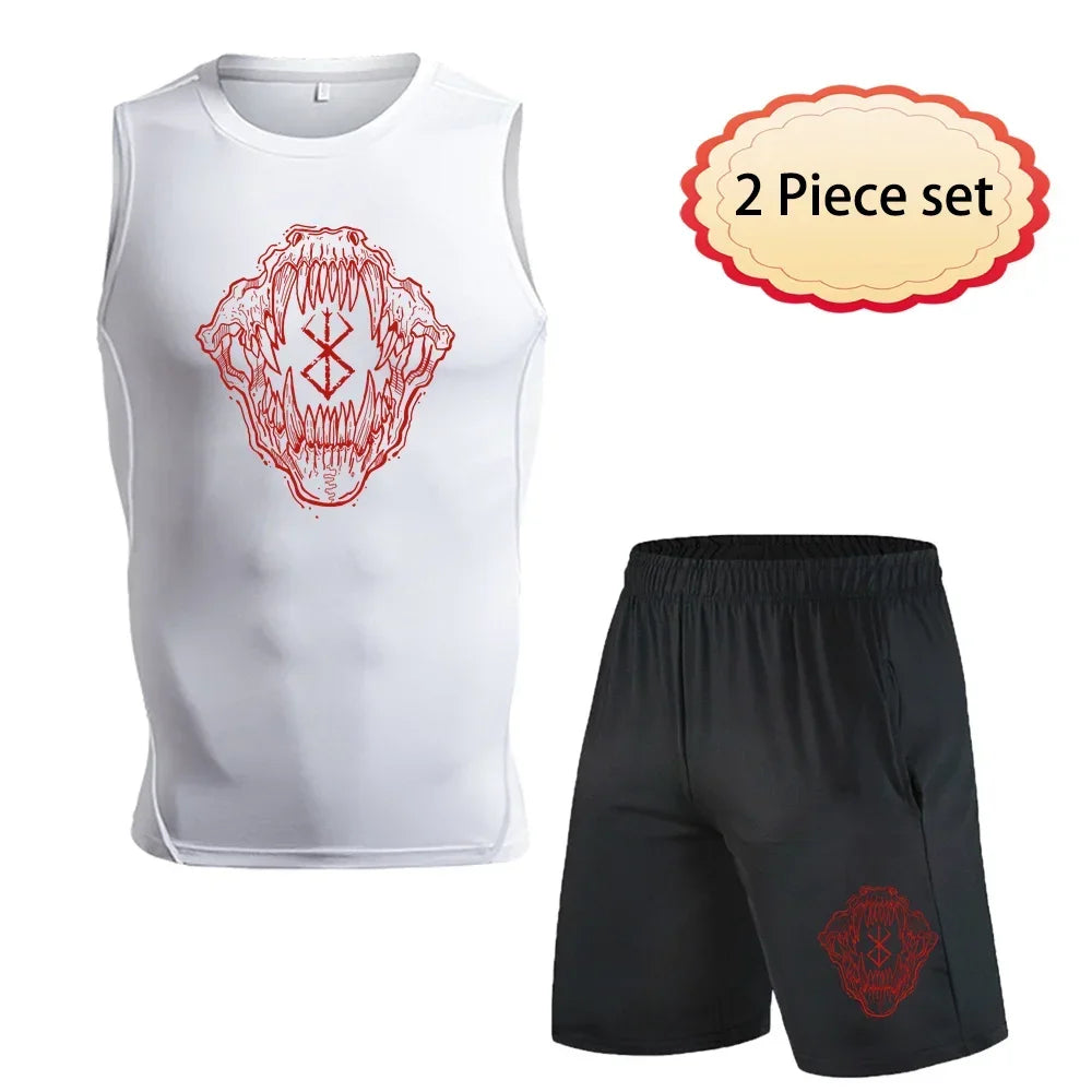 Anime Men's Running Tank Tops Fitness Sportswear Athletic Vests Training Gym Clothes Sports Suits Workout Jogging Rashguard Kit