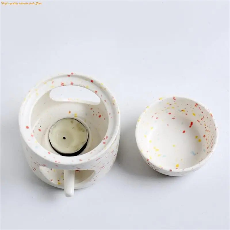 Colorful Dots Ceramics Aromas Diffuser Burners with Tealight Holder Spoon and Removable Bowl for Scented Distribution 203F