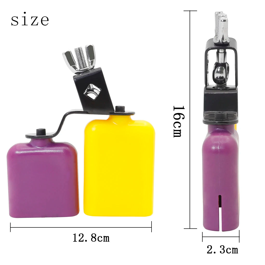 Double Sambago Bell Latin Music Yellow Purple Cowbell High Low Sound Knocker Drum Percussion Instrument Part Accessories