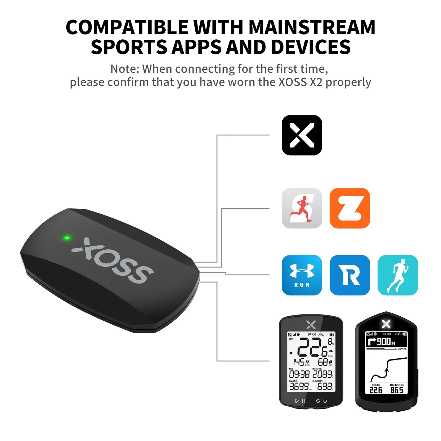 XOSS X2 Chest Strap Heart Sensor HRM Monitor Bluetooth ANT+ Wireless Smart Bicycle Sensor Health Fitness for Cycling, Running