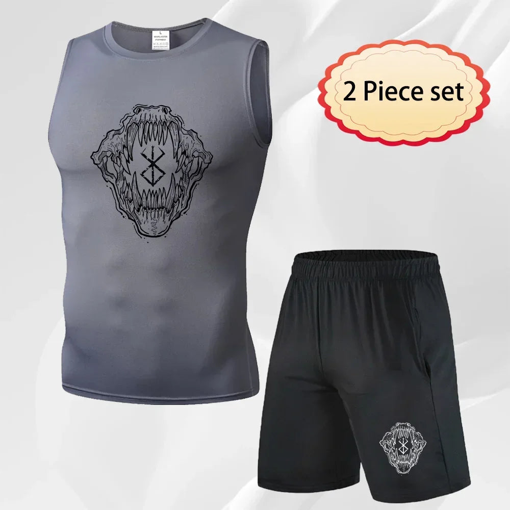 Anime Men's Running Tank Tops Fitness Sportswear Athletic Vests Training Gym Clothes Sports Suits Workout Jogging Rashguard Kit
