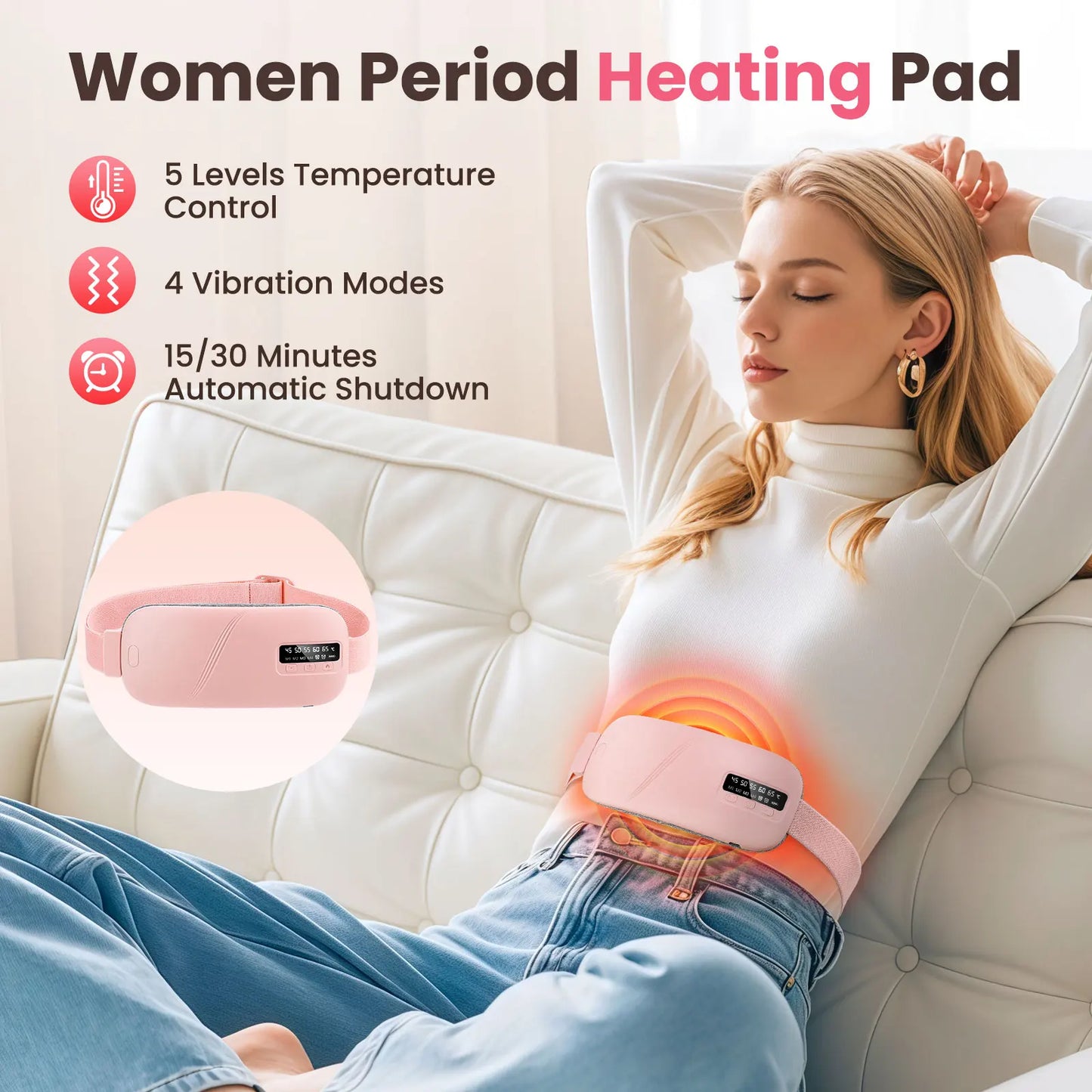 Electric Abdomen Heating Waist Massage Belt for Period Cramp Relief Menstrual Heating Pad Warm Palace Belt Heating Belt