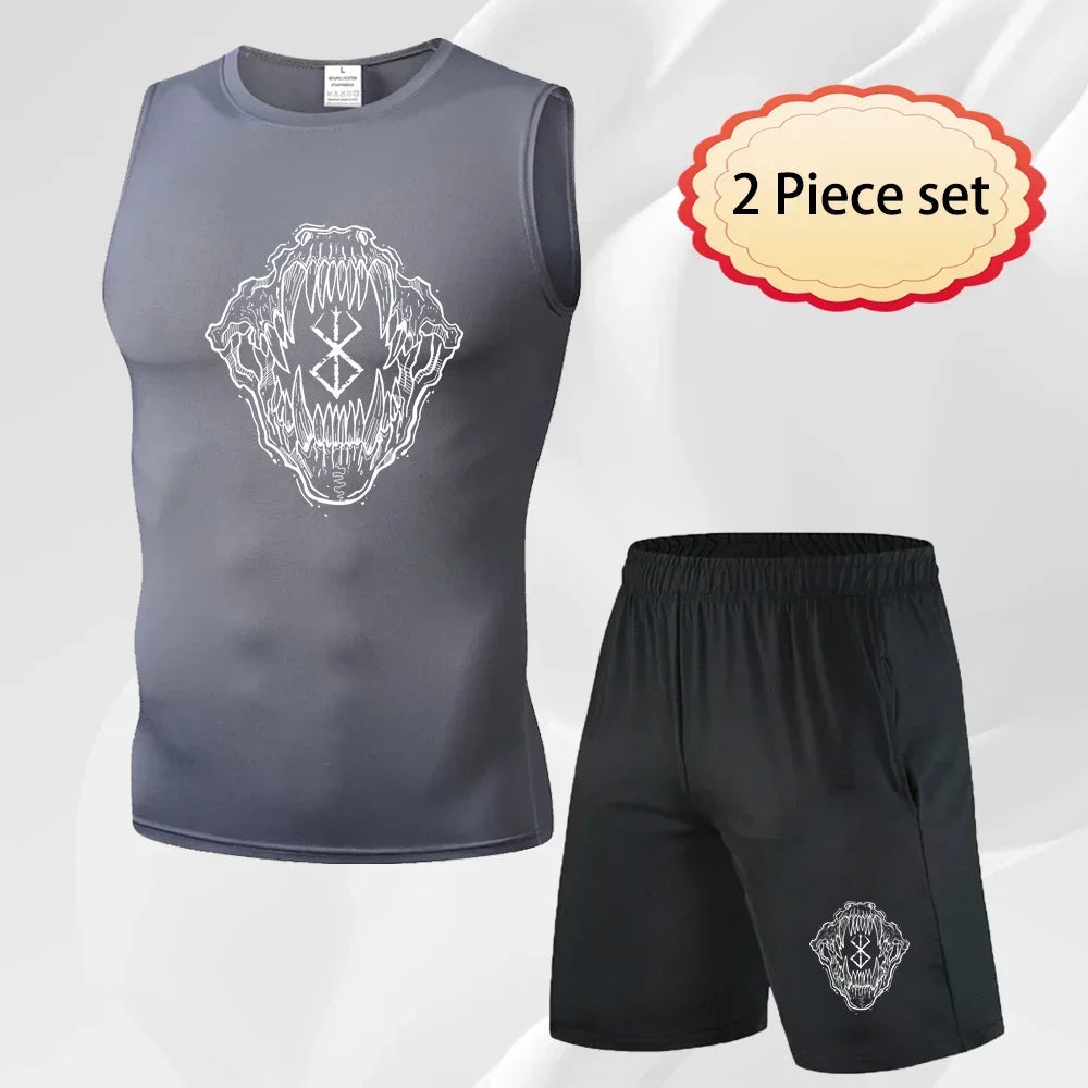 Anime Men's Running Tank Tops Fitness Sportswear Athletic Vests Training Gym Clothes Sports Suits Workout Jogging Rashguard Kit