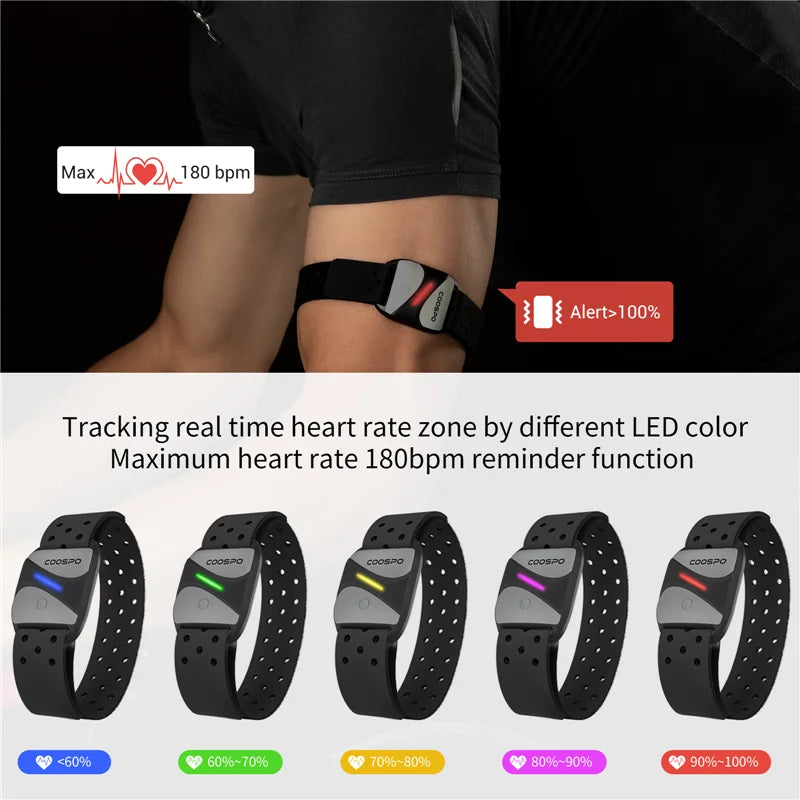COOSPO HW807 Heart Rate Monitor Armband Optical Outdoor Fitness Sensor Bluetooth 5.0 ANT+ IP67 for Running Cycling with Wahoo