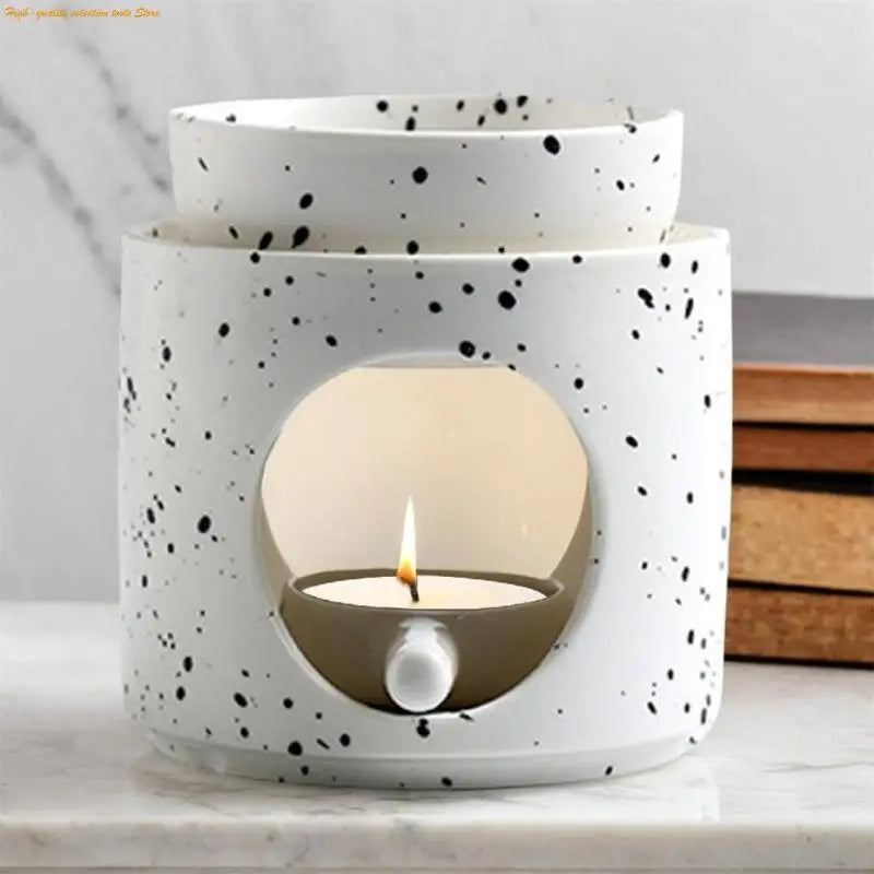 Colorful Dots Ceramics Aromas Diffuser Burners with Tealight Holder Spoon and Removable Bowl for Scented Distribution 203F