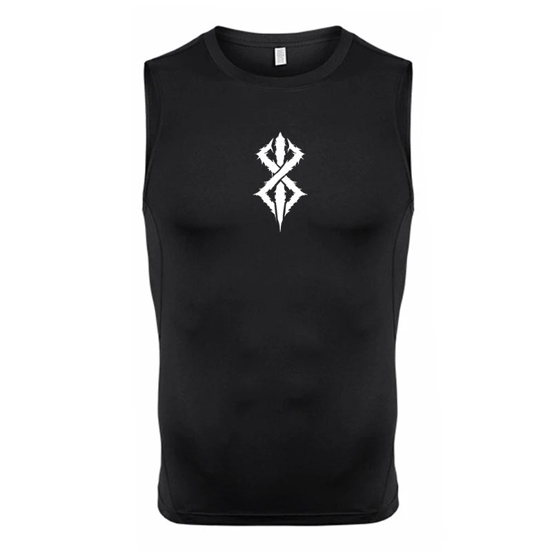 Graphic Sleeveless Compression Shirt for Men Athletic Quick Dry Stretchy Tank Tops Gym Workout Running Baselayers Undershirts