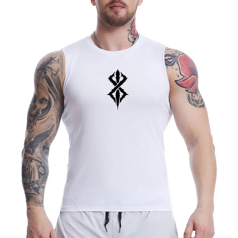 Graphic Sleeveless Compression Shirt for Men Athletic Quick Dry Stretchy Tank Tops Gym Workout Running Baselayers Undershirts