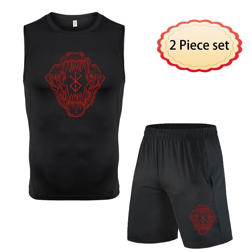Anime Men's Running Tank Tops Fitness Sportswear Athletic Vests Training Gym Clothes Sports Suits Workout Jogging Rashguard Kit