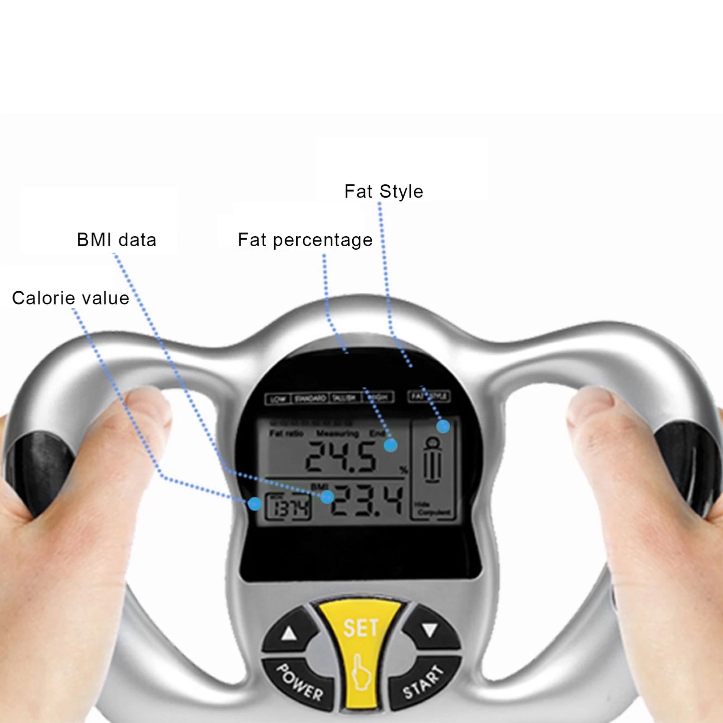 Handheld Body Fat Measuring Instrument ABS BMI Meter Fat Analyzer Monitor Measure Device