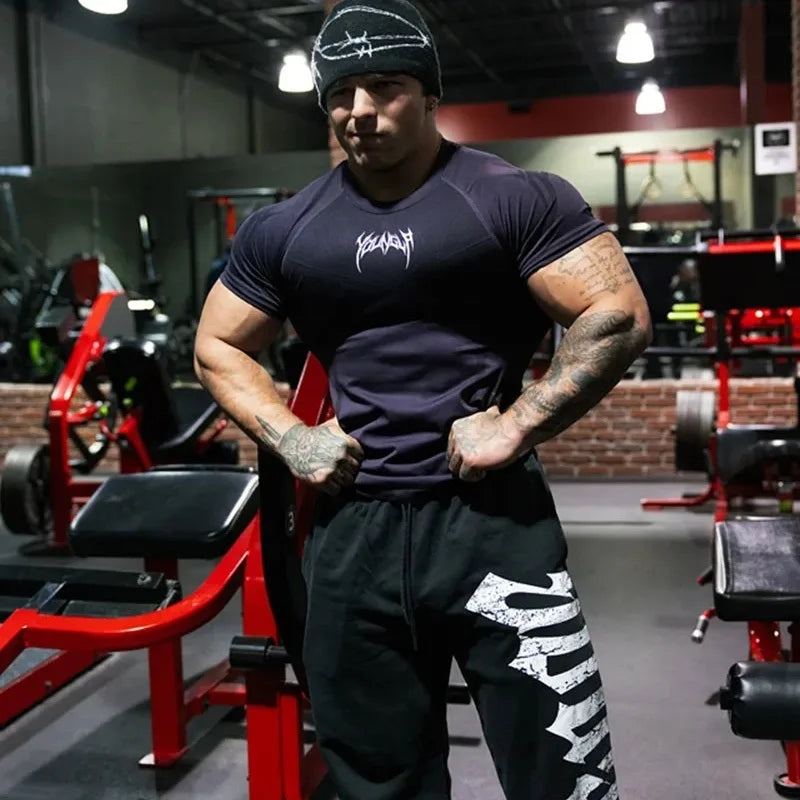 2025 YOUNGAL New Men's Fitness T-shirts clothing sports Tshirt tights high elastic training short sleeve fitness man clothing