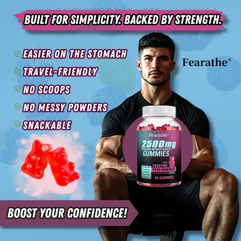 Sugar-Free Creatine Monohydrate Gummies - 2500 Mg of Creatine Monohydrate Per Serving for Workouts and Muscle Relaxation