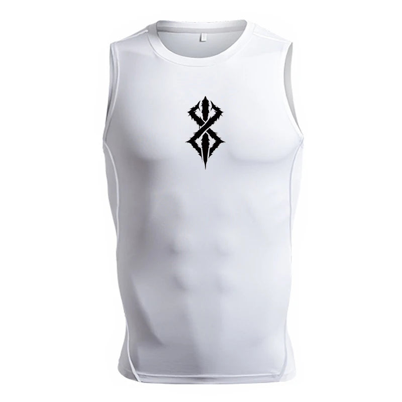 Graphic Sleeveless Compression Shirt for Men Athletic Quick Dry Stretchy Tank Tops Gym Workout Running Baselayers Undershirts