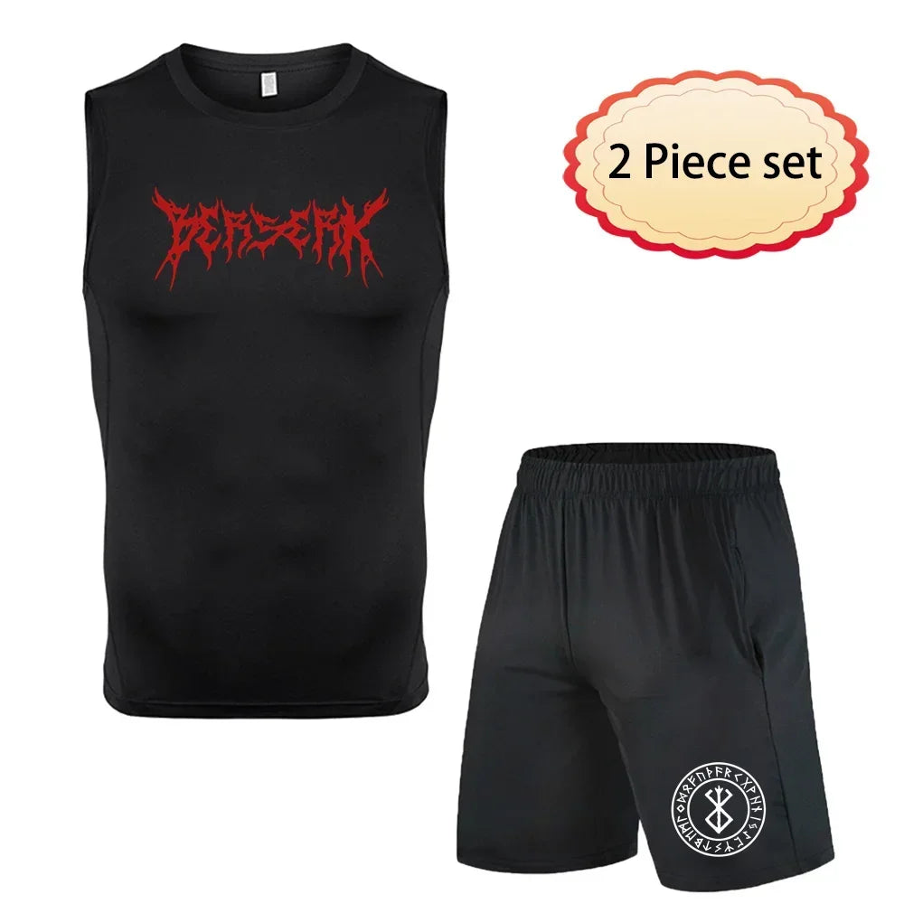 Anime Men's Running Tank Tops Fitness Sportswear Athletic Vests Training Gym Clothes Sports Suits Workout Jogging Rashguard Kit
