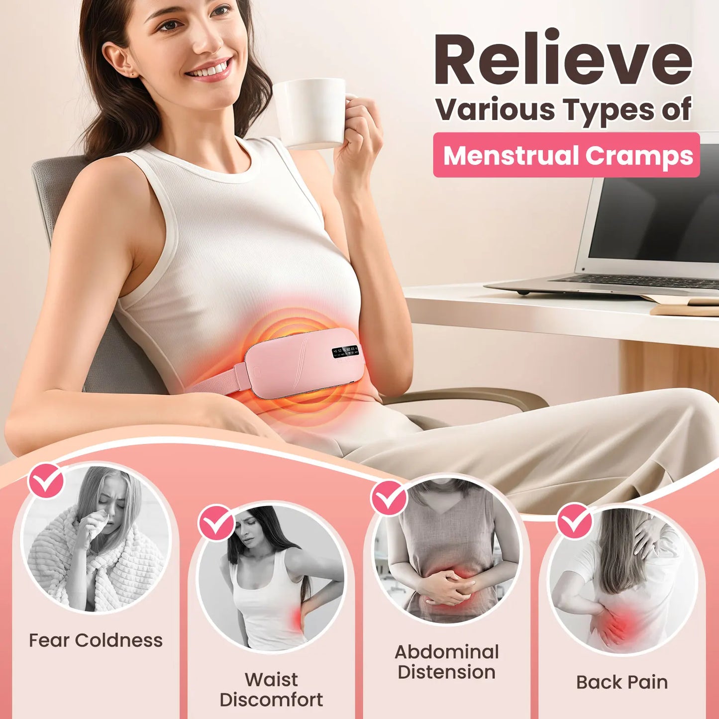 Electric Abdomen Heating Waist Massage Belt for Period Cramp Relief Menstrual Heating Pad Warm Palace Belt Heating Belt
