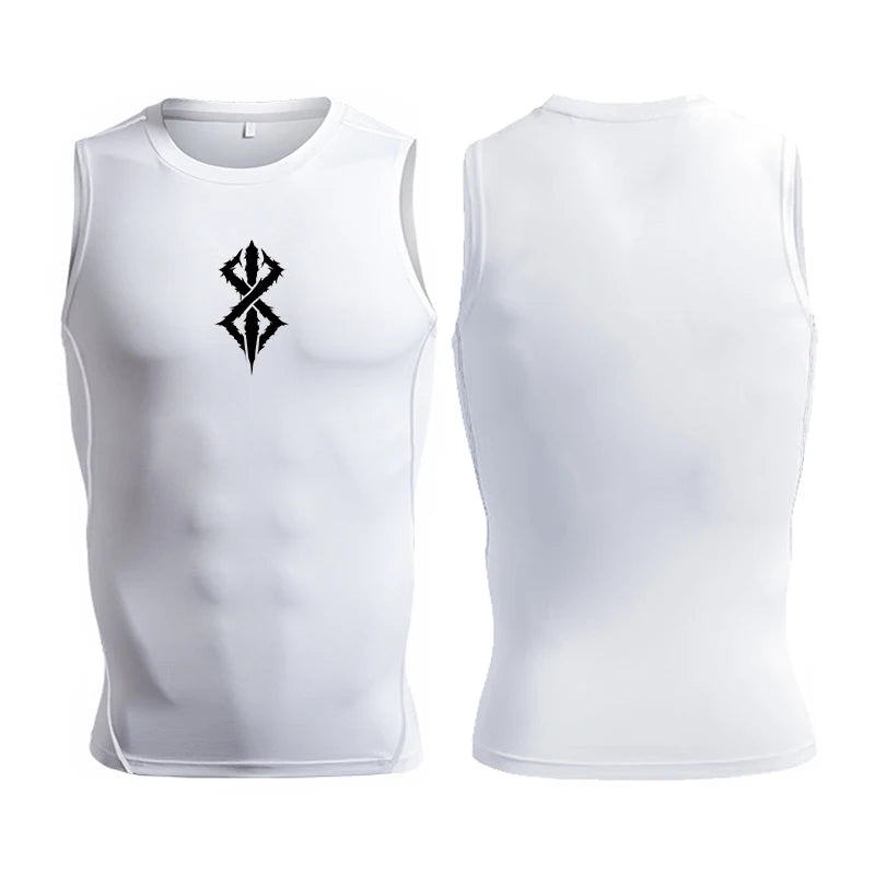 Graphic Sleeveless Compression Shirt for Men Athletic Quick Dry Stretchy Tank Tops Gym Workout Running Baselayers Undershirts