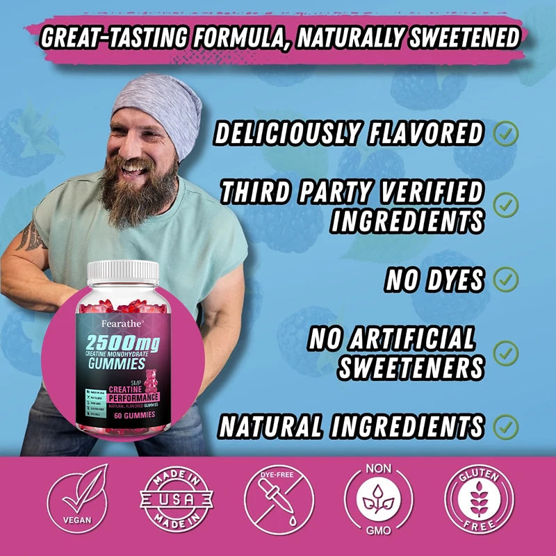 Sugar-Free Creatine Monohydrate Gummies - 2500 Mg of Creatine Monohydrate Per Serving for Workouts and Muscle Relaxation
