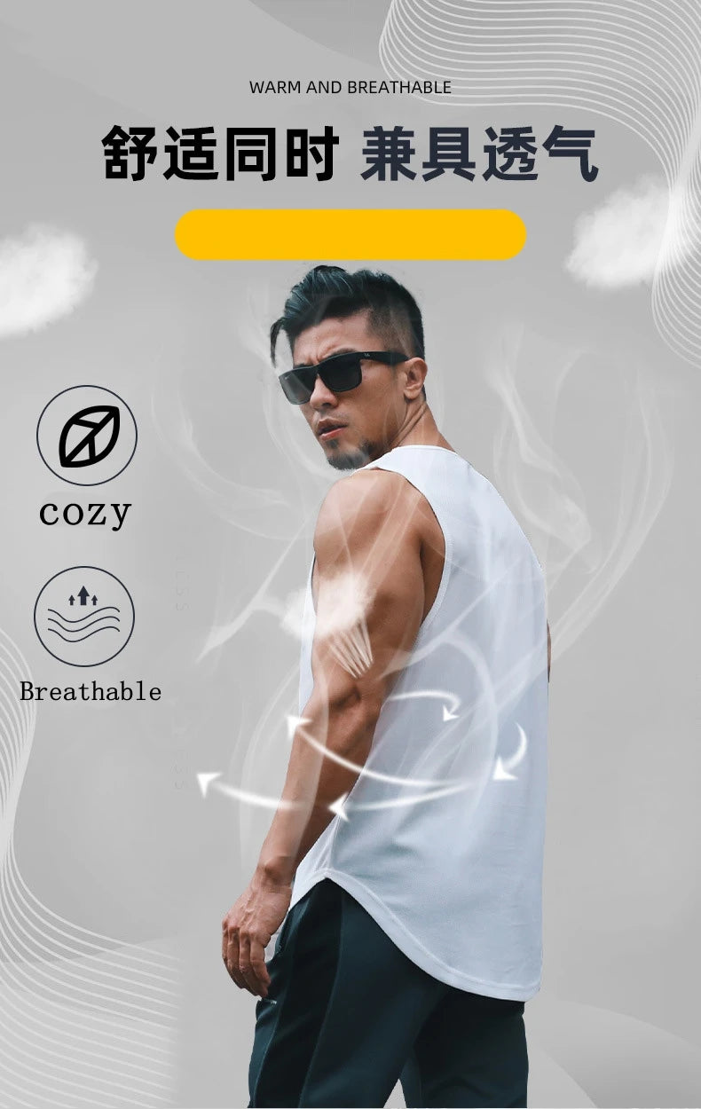 Summer Fitness Sports Tank Top Men's Breathable Loose Fit Training Sleeveless T-shirt Quick Drying vest Anime ZT Clothing