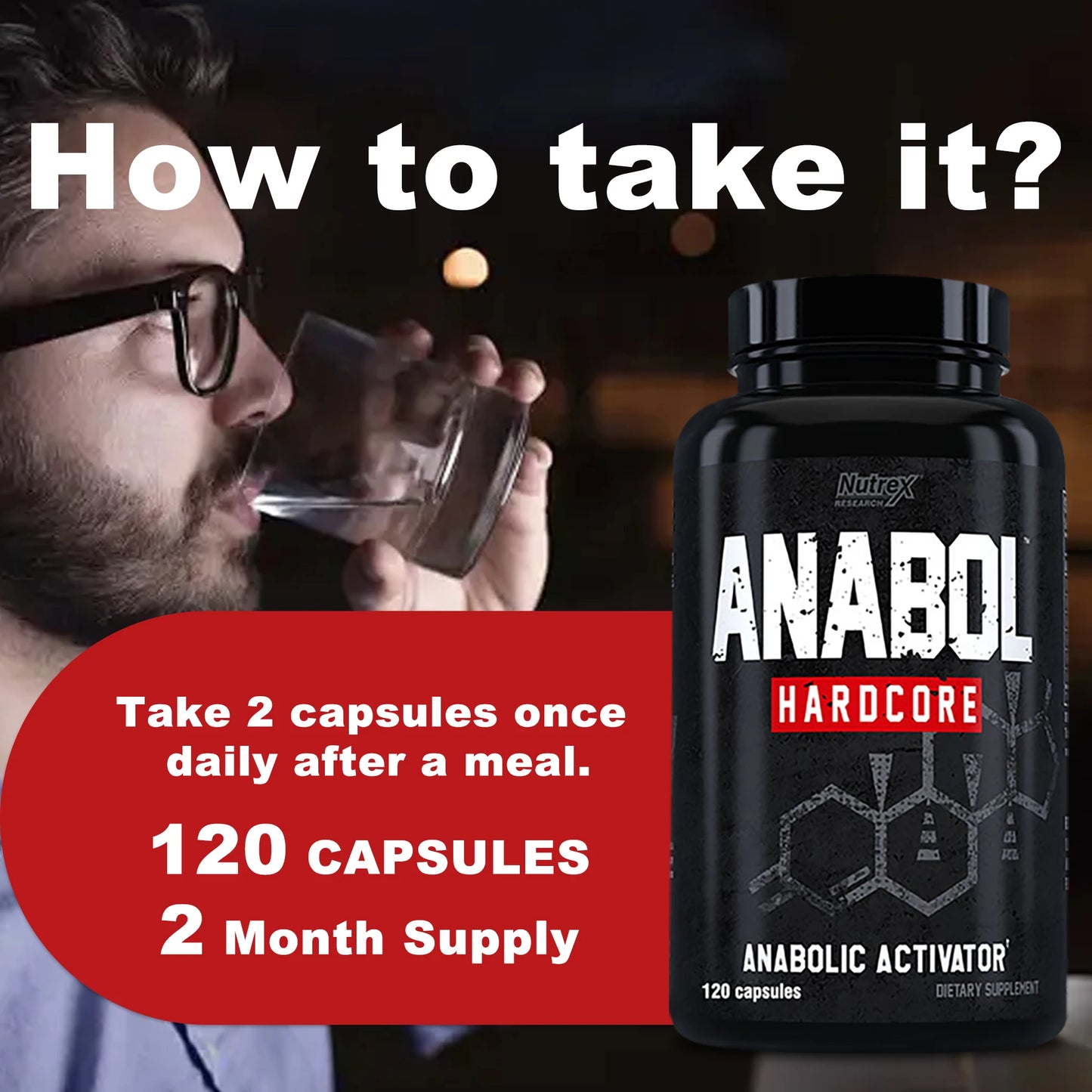 ANABOLIC - Muscle Growth Supplements for Men To Build Lean, Dense, High - 120 Capsules