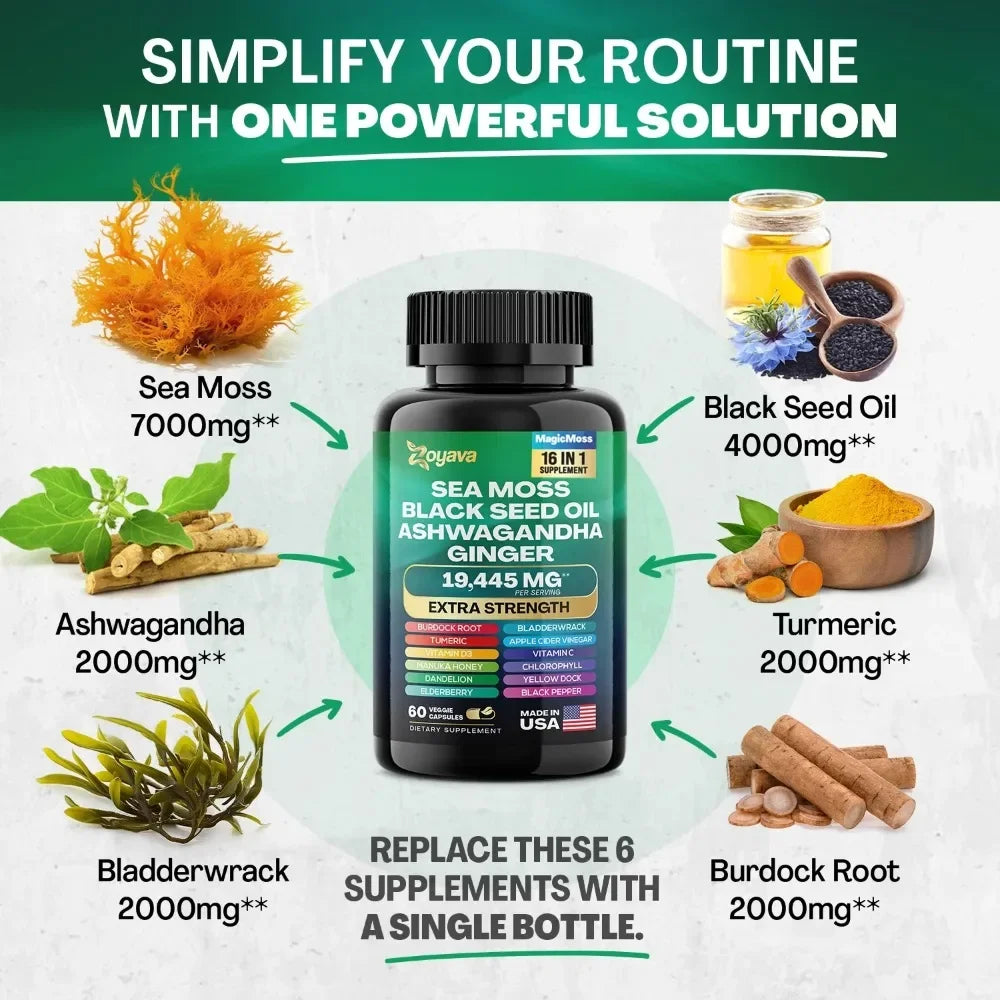 Sea Moss Blend, 19,445 MG All-in-One Formula with over 15+ Super Ingredients, Extra Strength & High Potency