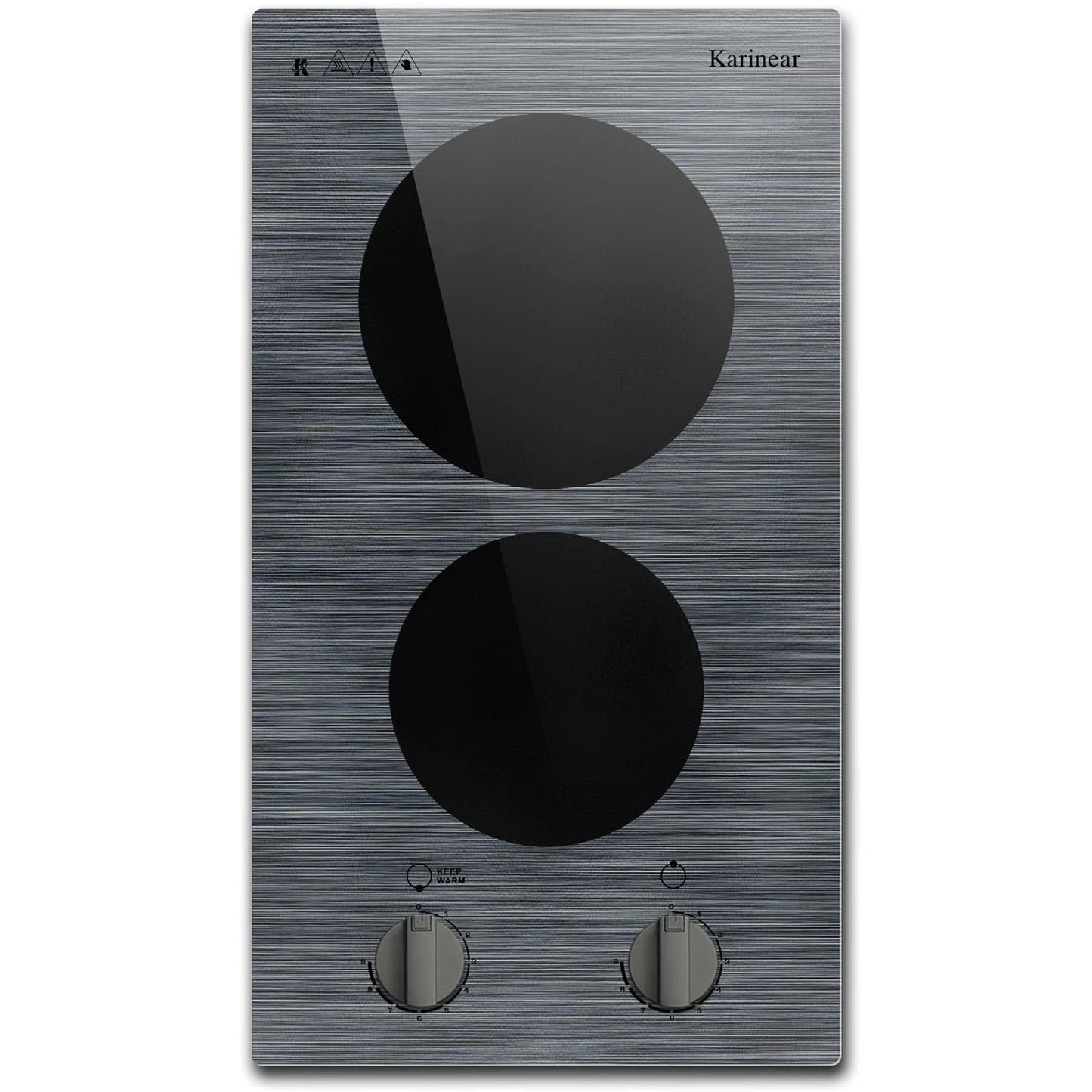Karinear Electric Cooktop 2 Burners, 110v Portable Electric Stove Top with Knob, Glass Cooktop, Beautiful Woodgrain Pattern
