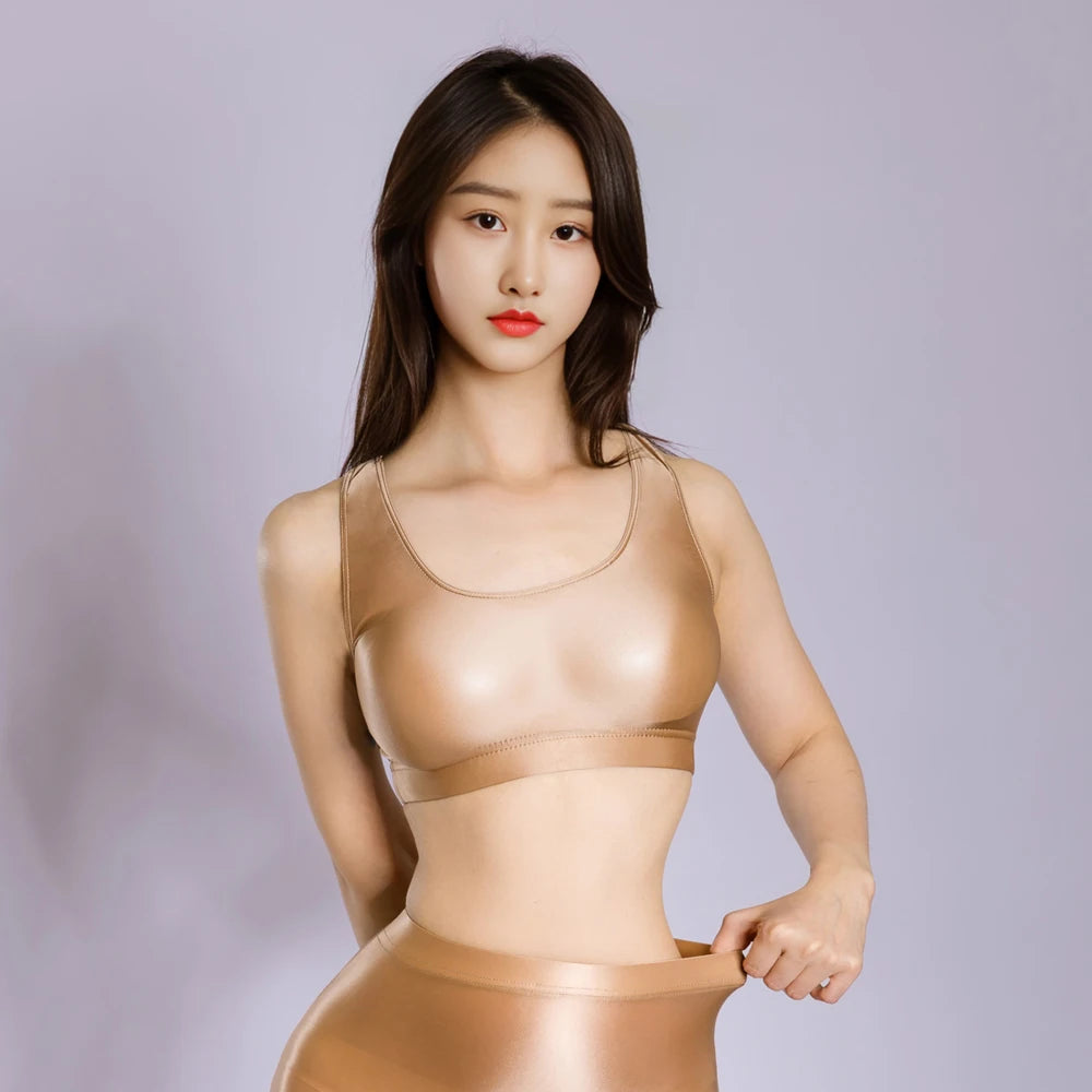 Sexy Women Candy Color Top Oil Glossy Shiny Short Vest Stain Smooth Tank Top Yoga Elastic Dance Tights Cute Streetwear