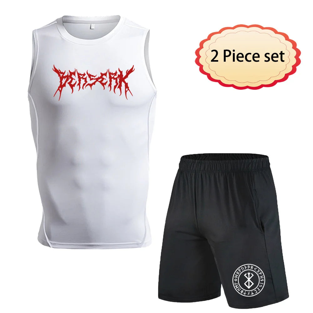 Anime Men's Running Tank Tops Fitness Sportswear Athletic Vests Training Gym Clothes Sports Suits Workout Jogging Rashguard Kit