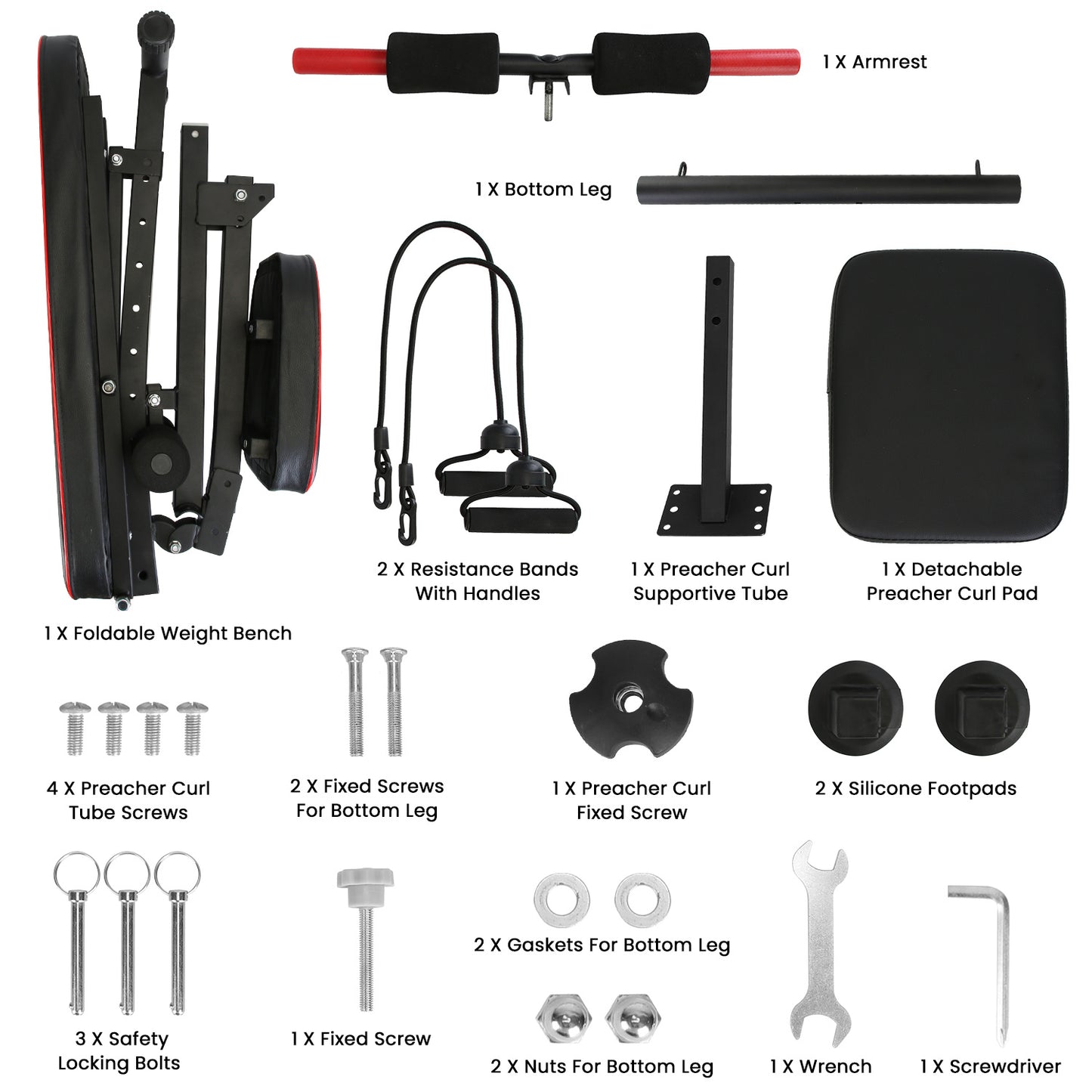 1Pc Adjustable Weight Bench With Preacher Curl Pad Resistance Bands Leg Extension For Home Gym Full Body Exercise Fedex Shipping