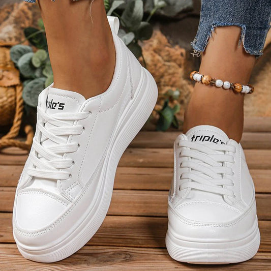 White Round Toe Sneaker Women Spring Autumn 2025 Lace-Up Walking Shoes Woman Daily Platform Female Sports Shoes