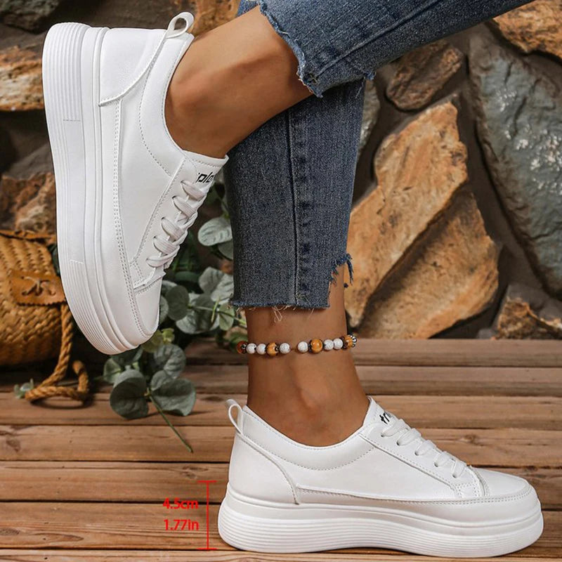 White Round Toe Sneaker Women Spring Autumn 2025 Lace-Up Walking Shoes Woman Daily Platform Female Sports Shoes