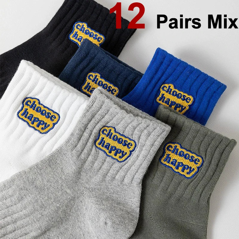 6/12 Pairs Unisex Letter Socks Fashionable Print Sweat Absorbing Breathable Soft Comfortable for Couples Casual Socks﻿