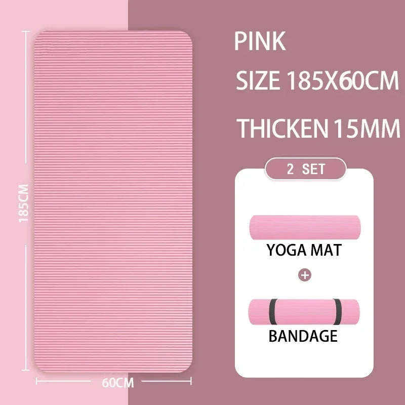 Thickened 15mm NBR Yoga Mat Double-sided Anti Slip Sports Fitness Mat Sports Yoga and Pilates Gymnastics Mat Fitness Equipment