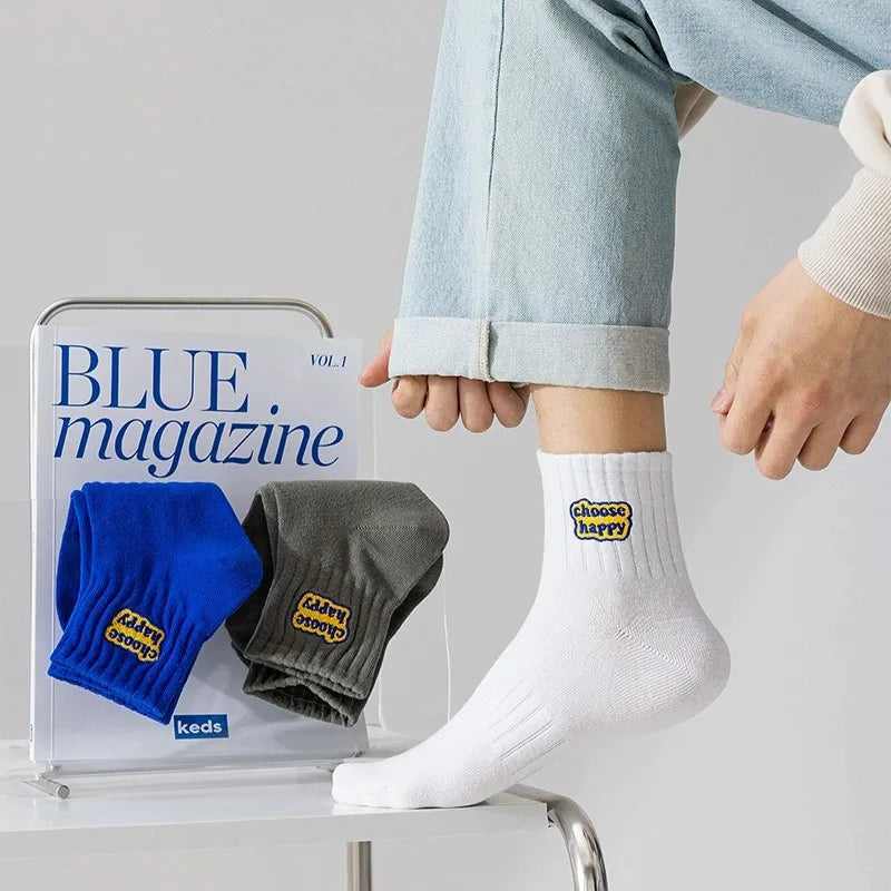 6/12 Pairs Unisex Letter Socks Fashionable Print Sweat Absorbing Breathable Soft Comfortable for Couples Casual Socks﻿
