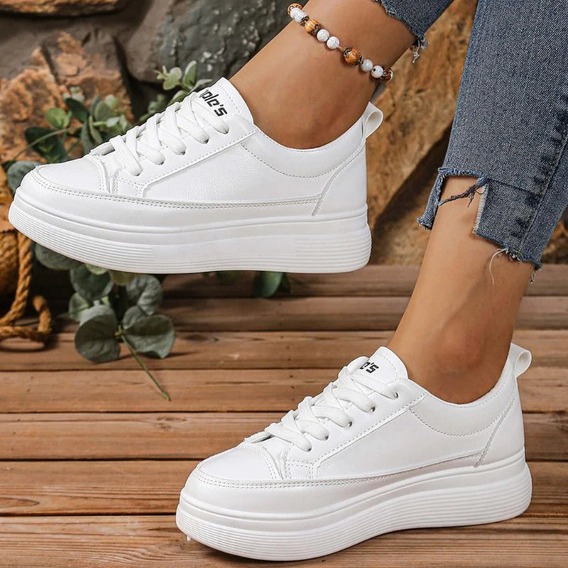 White Round Toe Sneaker Women Spring Autumn 2025 Lace-Up Walking Shoes Woman Daily Platform Female Sports Shoes