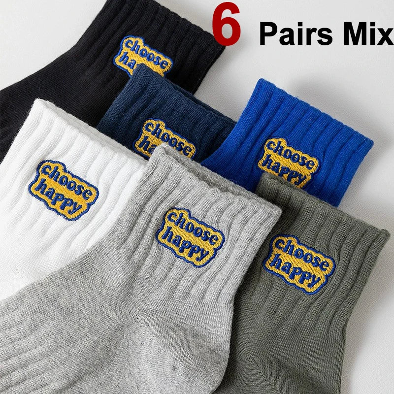 6/12 Pairs Unisex Letter Socks Fashionable Print Sweat Absorbing Breathable Soft Comfortable for Couples Casual Socks﻿