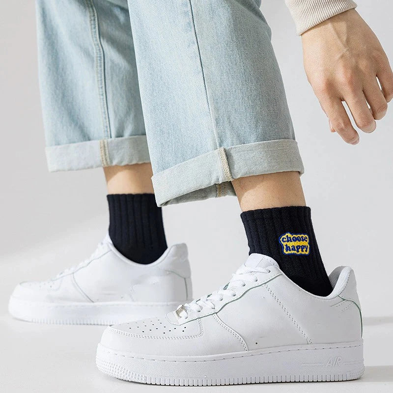 6/12 Pairs Unisex Letter Socks Fashionable Print Sweat Absorbing Breathable Soft Comfortable for Couples Casual Socks﻿
