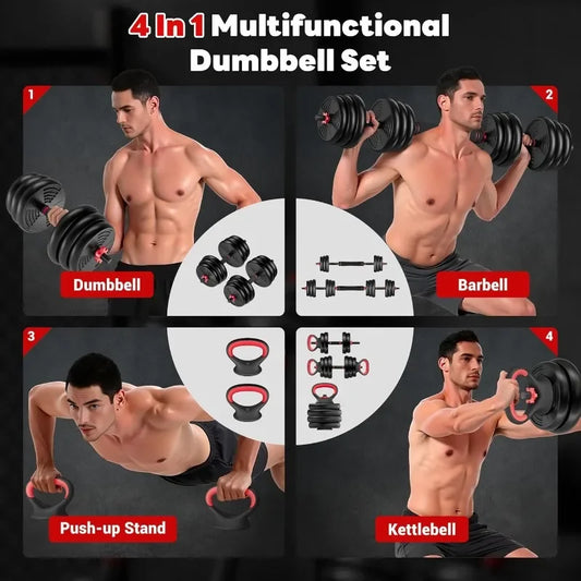Adjustable Dumbbells, 54LBS Free Weight Set, 4 in 1 Dumbbell Set Used as Barbell, Kellebell, Push Up Stand, Fitness Exercise