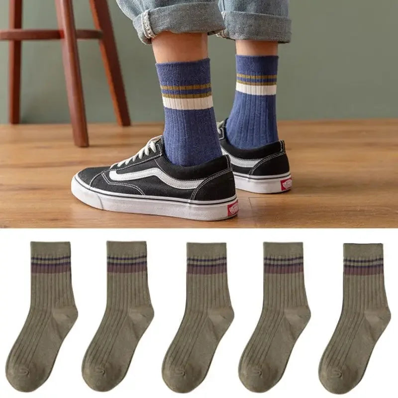 Men's Striped Cotton Socks Spring Fashion Casual Socks High Quality Harajuku Retro Socks Man Calcetines Hombre Meias Masculina