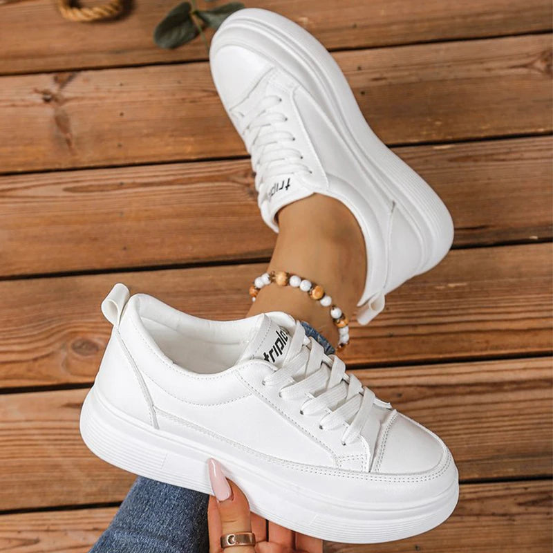 White Round Toe Sneaker Women Spring Autumn 2025 Lace-Up Walking Shoes Woman Daily Platform Female Sports Shoes