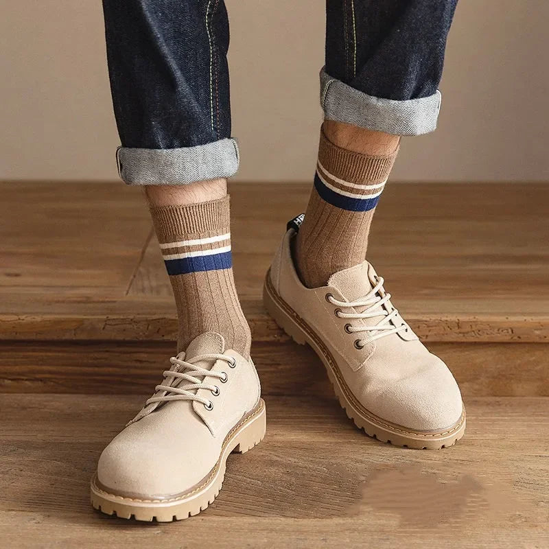 Men's Striped Cotton Socks Spring Fashion Casual Socks High Quality Harajuku Retro Socks Man Calcetines Hombre Meias Masculina