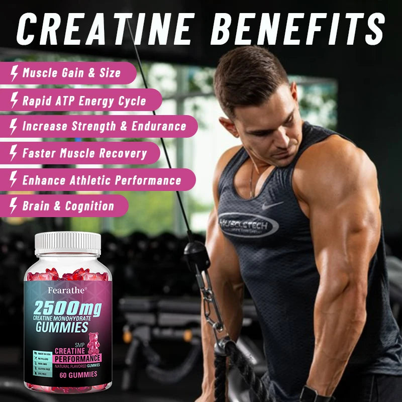 Sugar-Free Creatine Monohydrate Gummies - 2500 Mg of Creatine Monohydrate Per Serving for Workouts and Muscle Relaxation