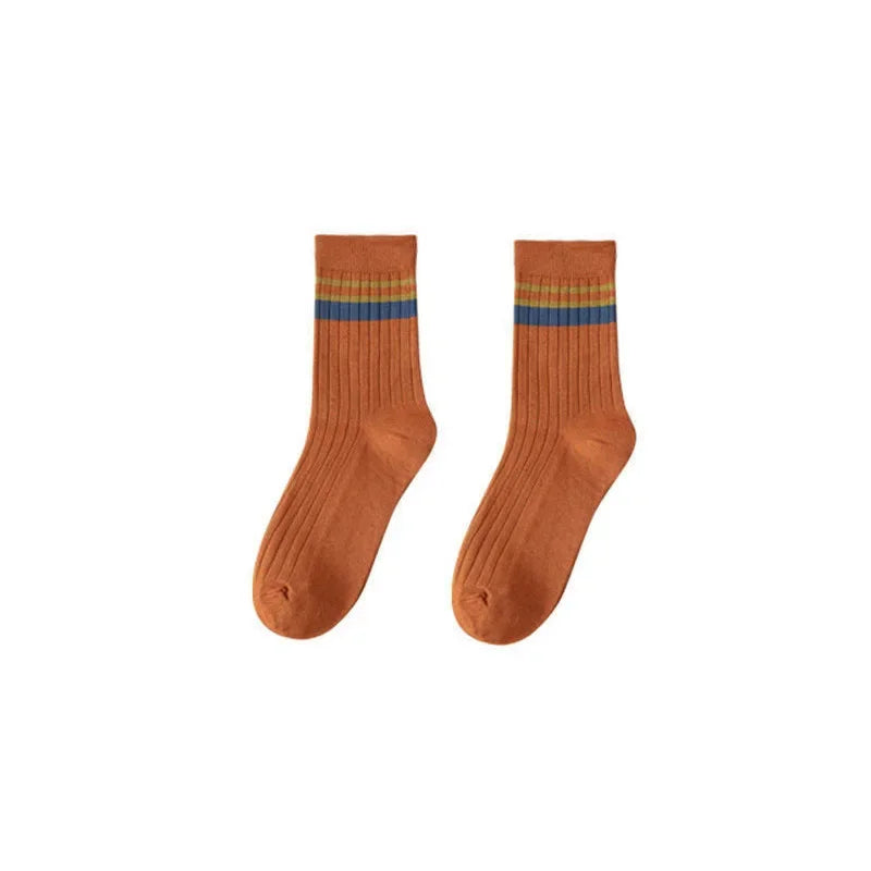 Men's Striped Cotton Socks Spring Fashion Casual Socks High Quality Harajuku Retro Socks Man Calcetines Hombre Meias Masculina