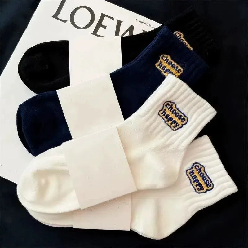 6/12 Pairs Unisex Letter Socks Fashionable Print Sweat Absorbing Breathable Soft Comfortable for Couples Casual Socks﻿