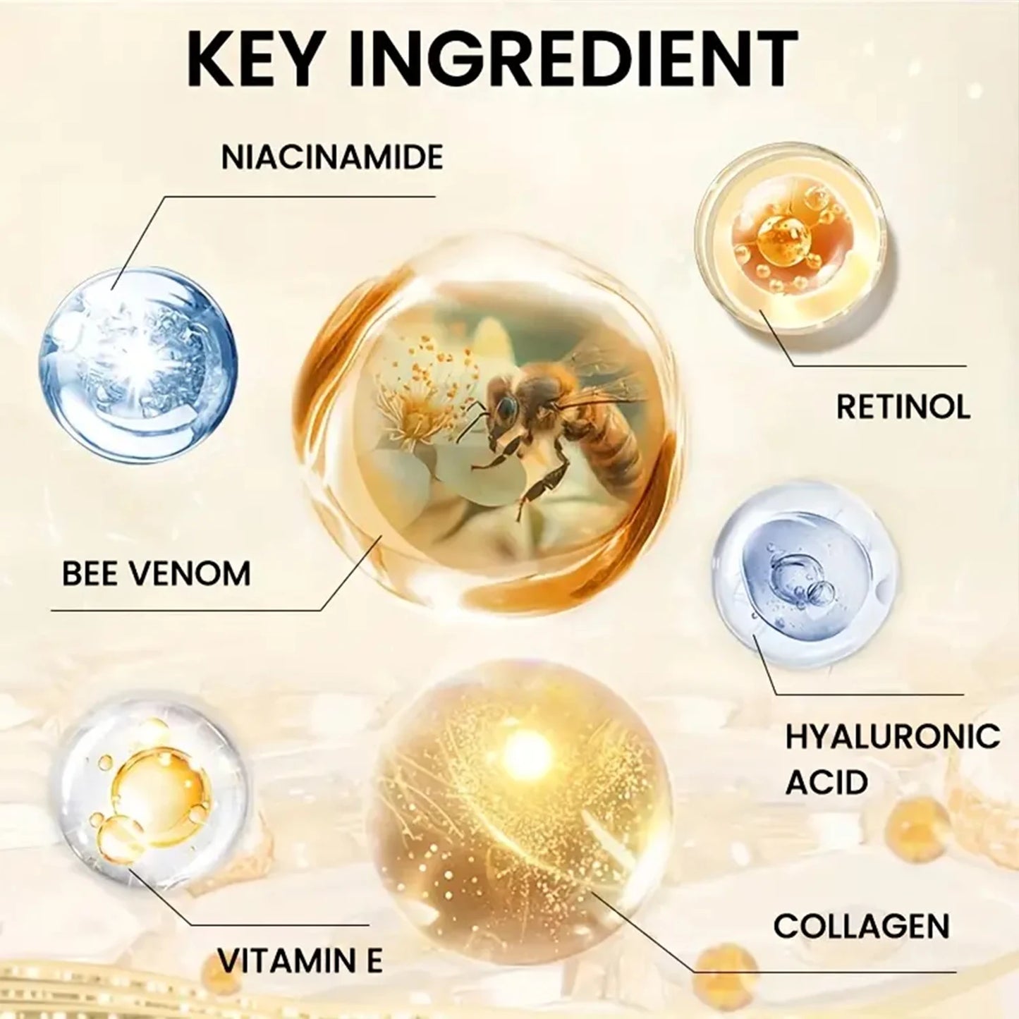 Bee Venom Instant Facial Lifting Cream Firms and Lifts Loose Skin, Smoothes Skin |   Alcohol-Free, Containing Hyaluronic Acid, Suitable for All Skin Types