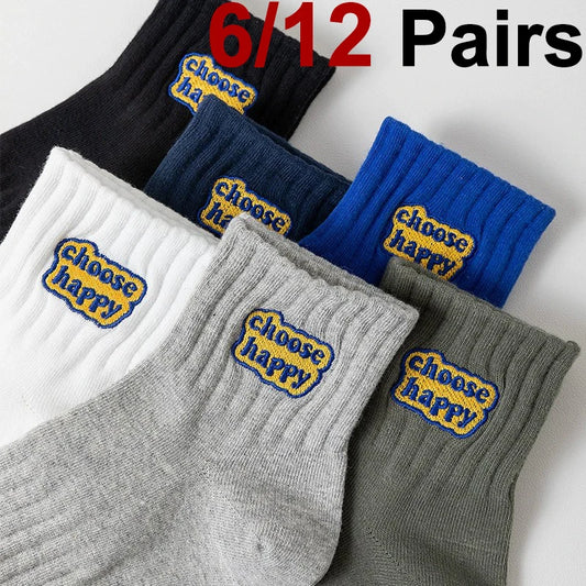 6/12 Pairs Unisex Letter Socks Fashionable Print Sweat Absorbing Breathable Soft Comfortable for Couples Casual Socks﻿